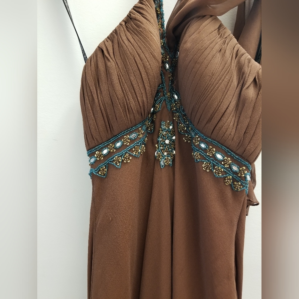 Metro 2pc Brown and Turqoise Halter Dress Size 6